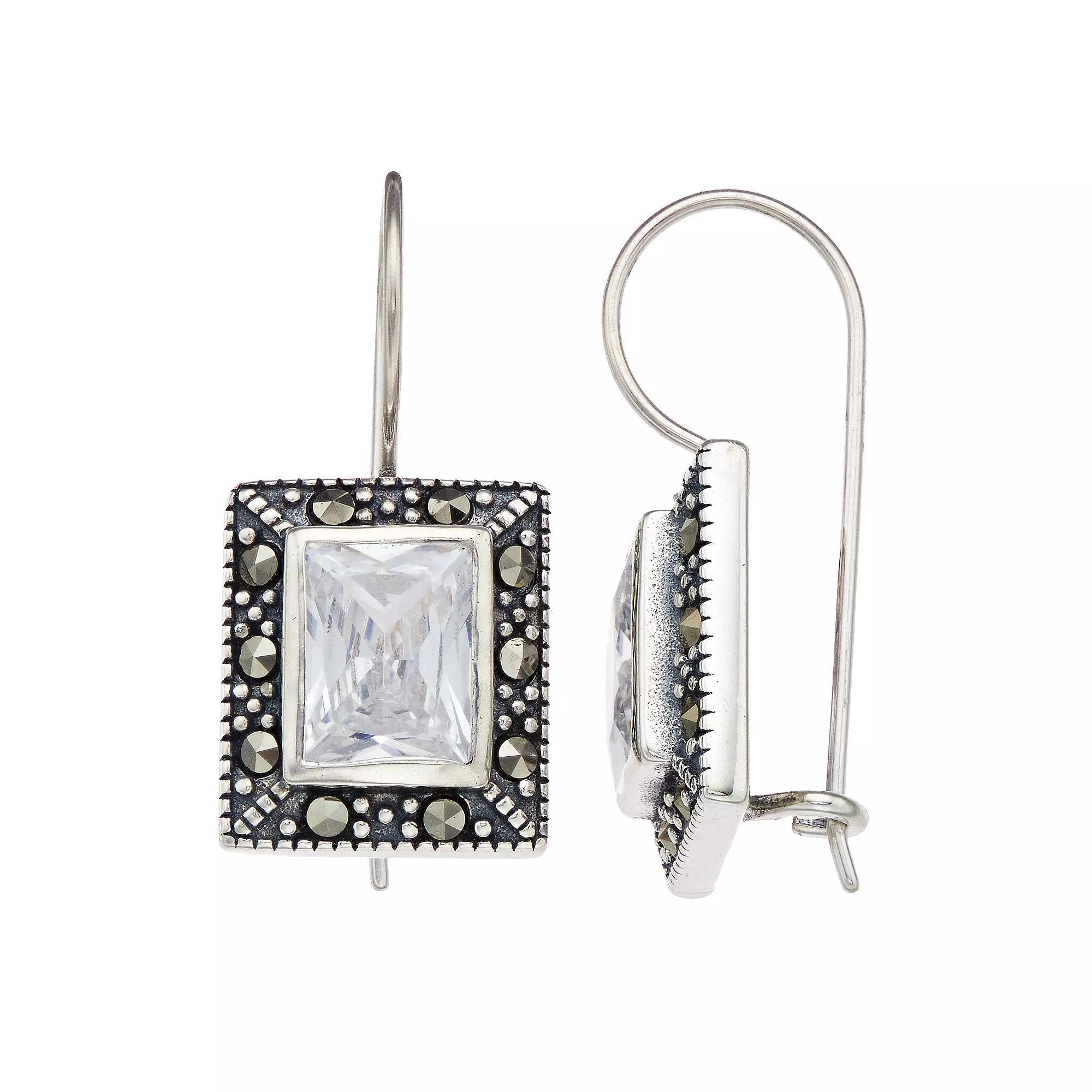 Tori Hill Marcasite & Crystal Square Drop Earrings, Women's, Silvertone Product Image