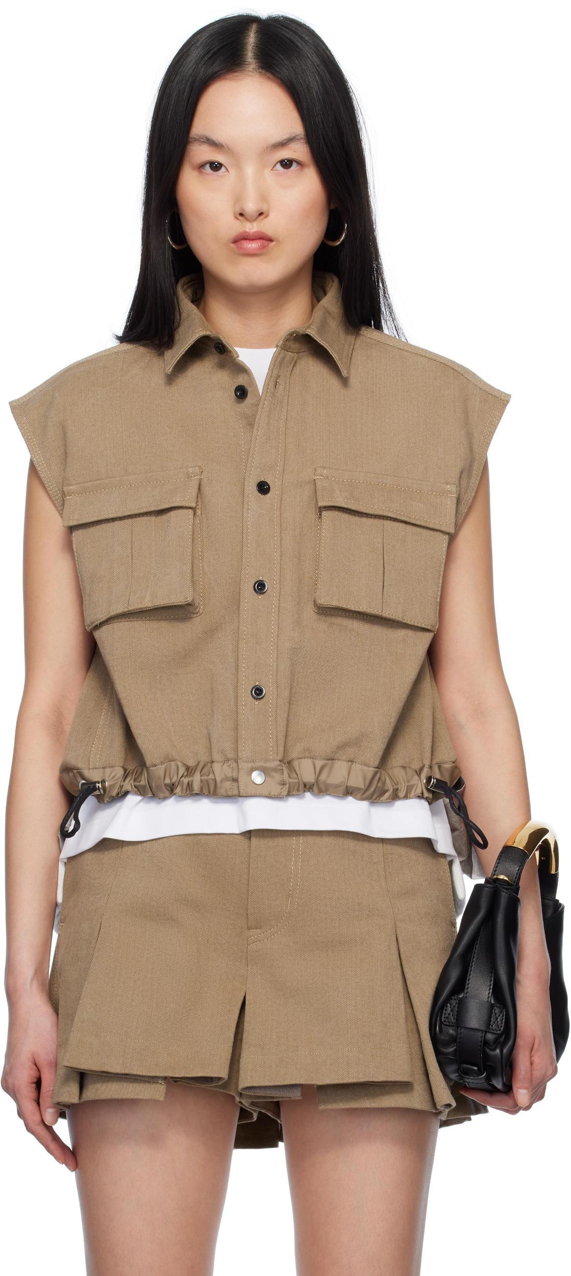SACAI Beige Mix Denim Shirt Product Image
