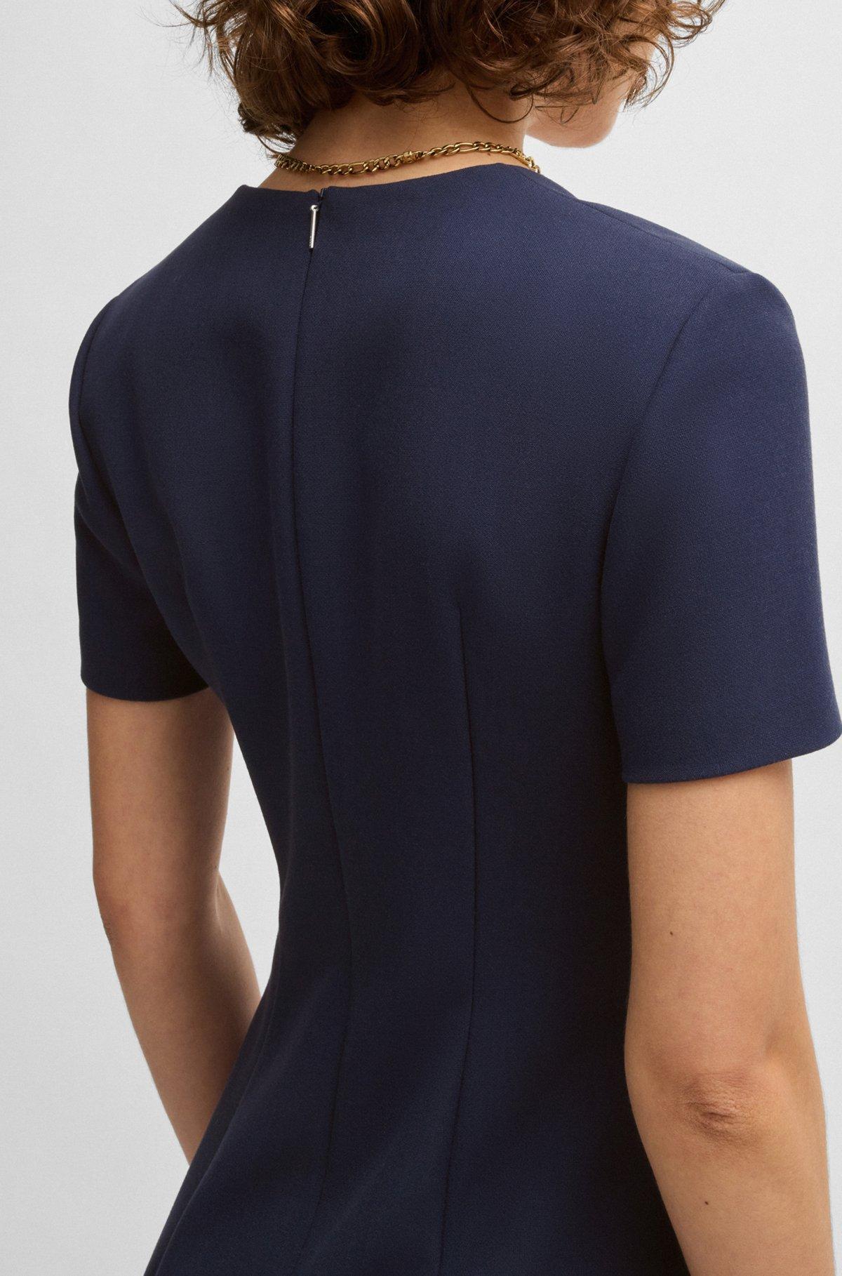 BOSS - Square-neck slim-fit dress in stretch material - Dark Blue Product Image