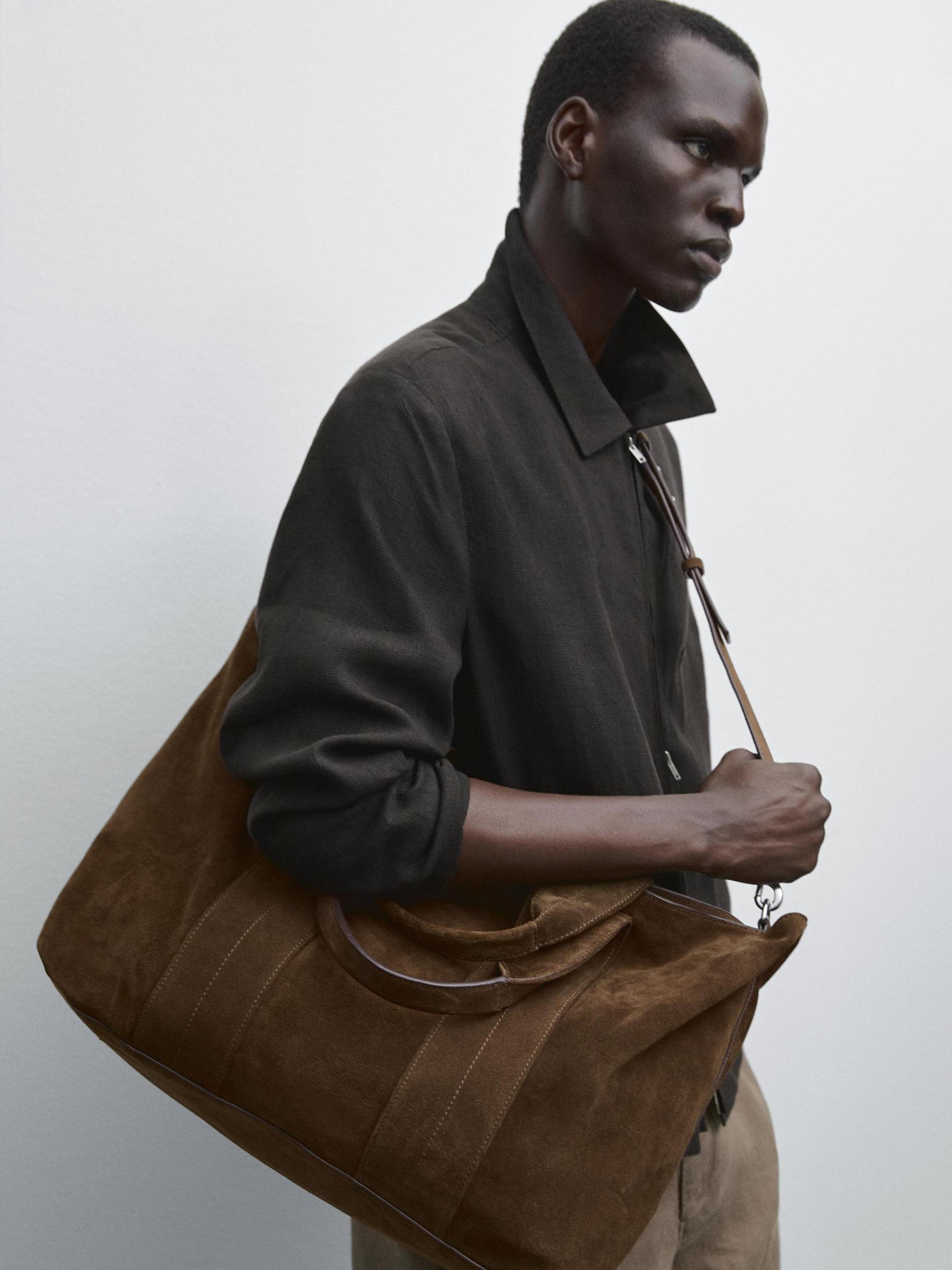 Split suede leather tote bag Product Image