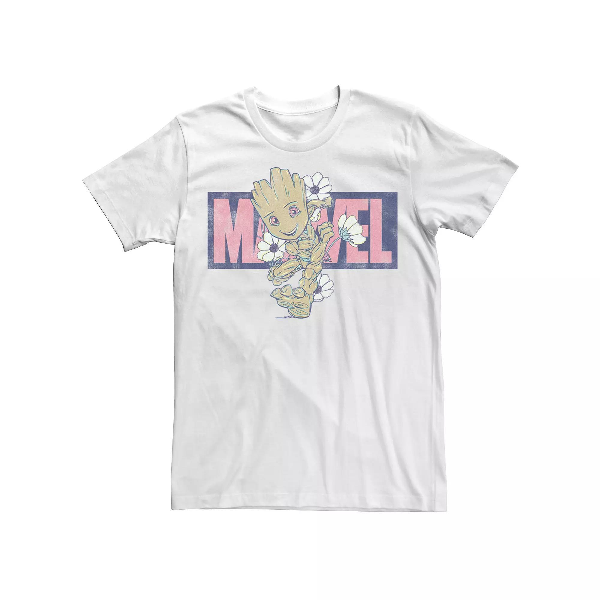 Men's Marvel Groot Running Floral Tee, Size: Small, White Product Image