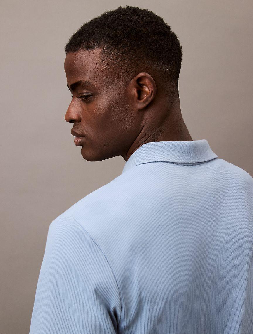 Calvin Klein Men's Stretch Fine Rib Polo Shirt - Blue - L Product Image