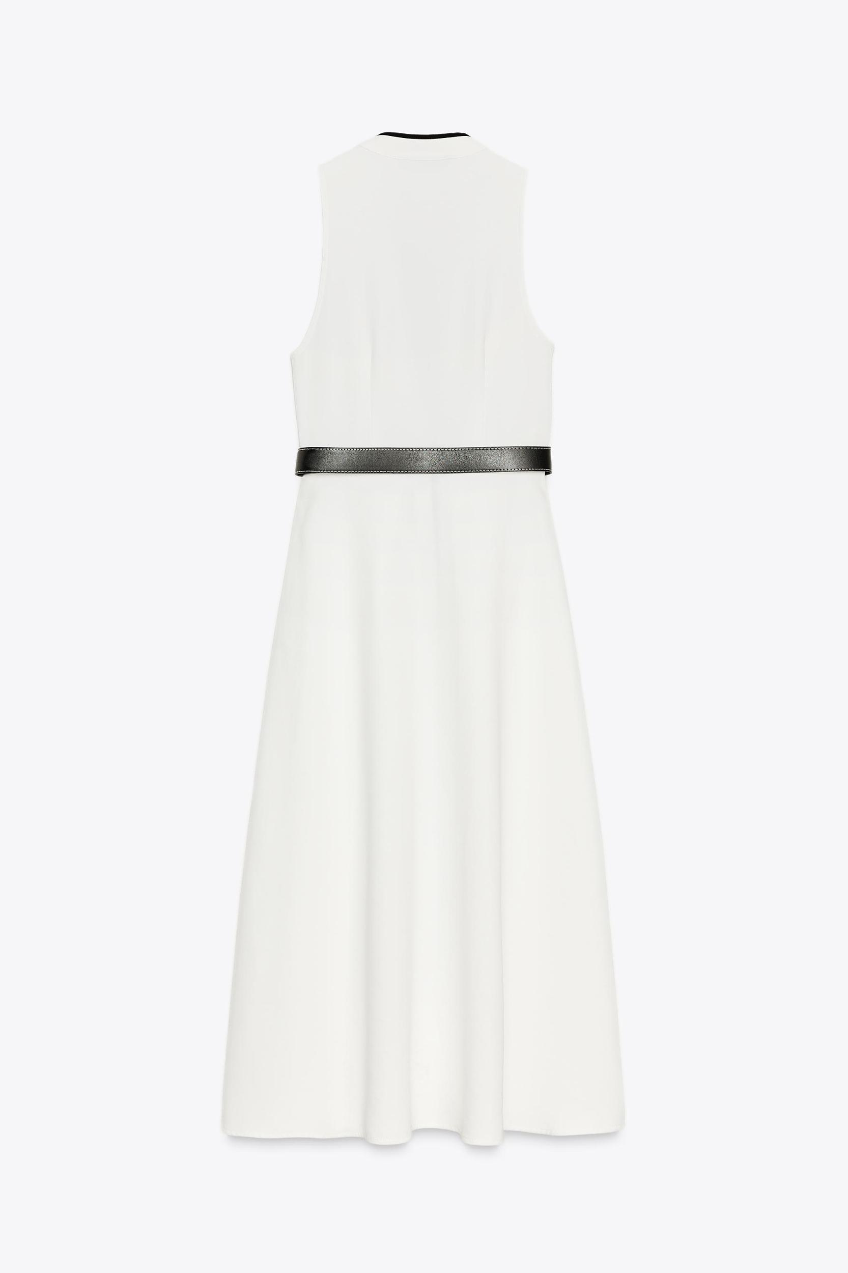 BELTED CONTRAST TRIM MIDI DRESS Product Image
