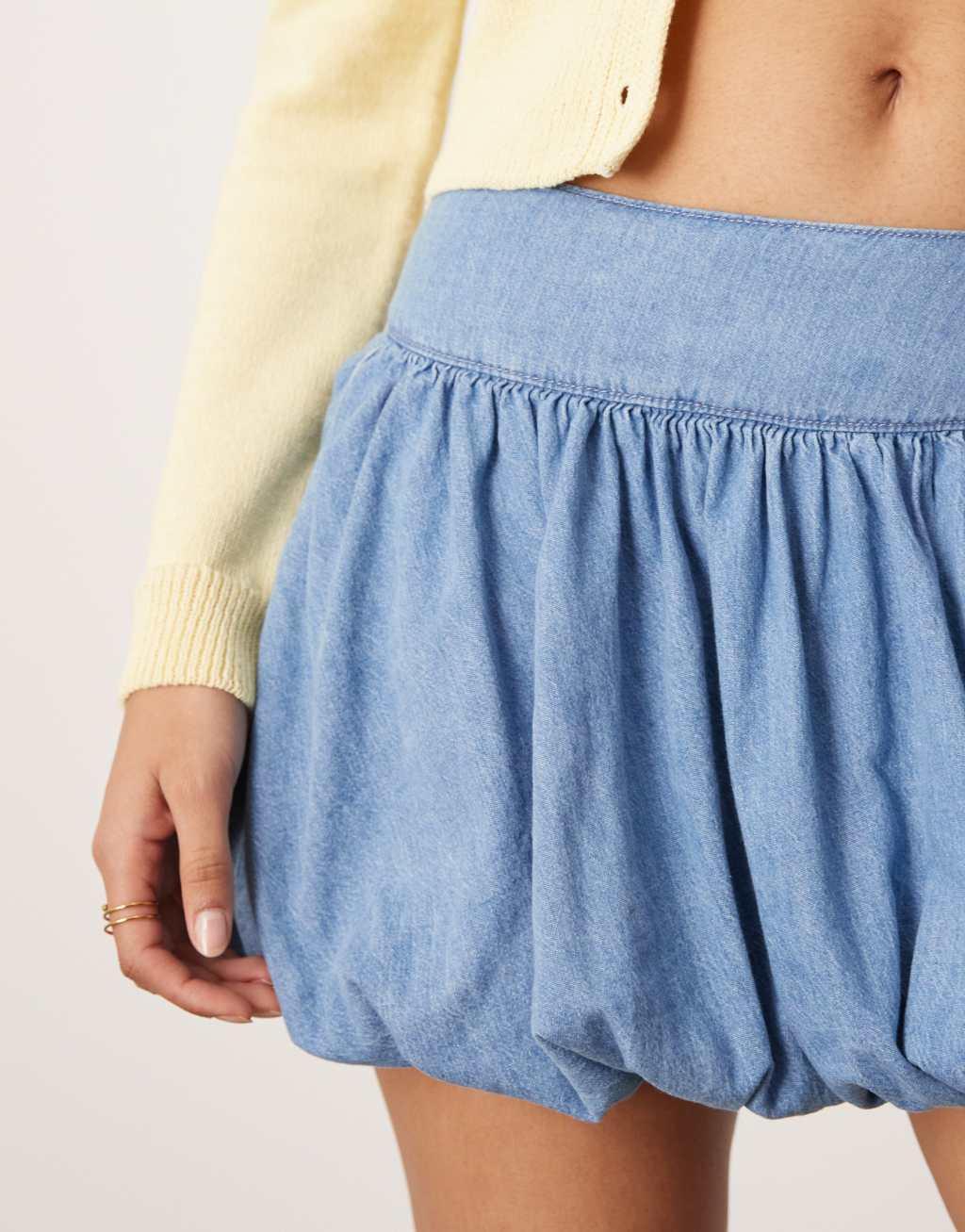 ASOS DESIGN denim puff skirt in lightwash blue Product Image