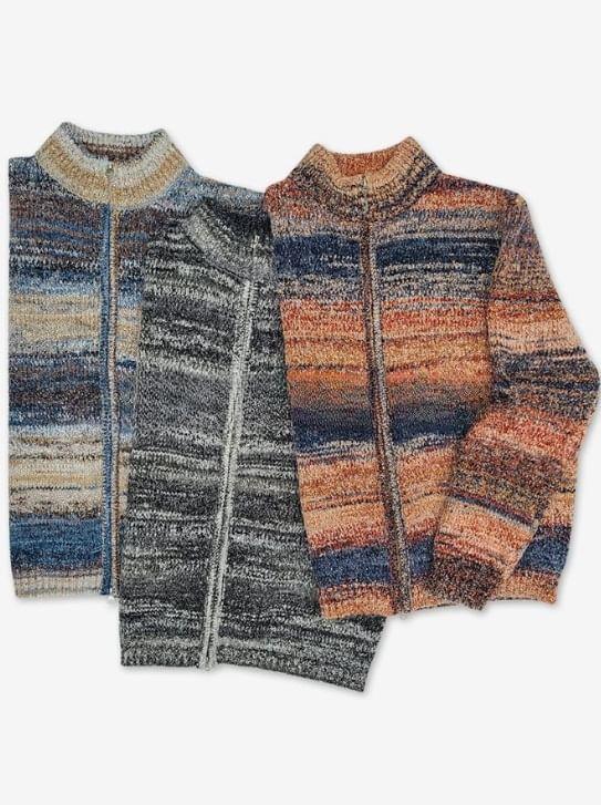 Long Sleeve Stand Collar Gradient Loose-Fit Zip-Up Cardigan Product Image