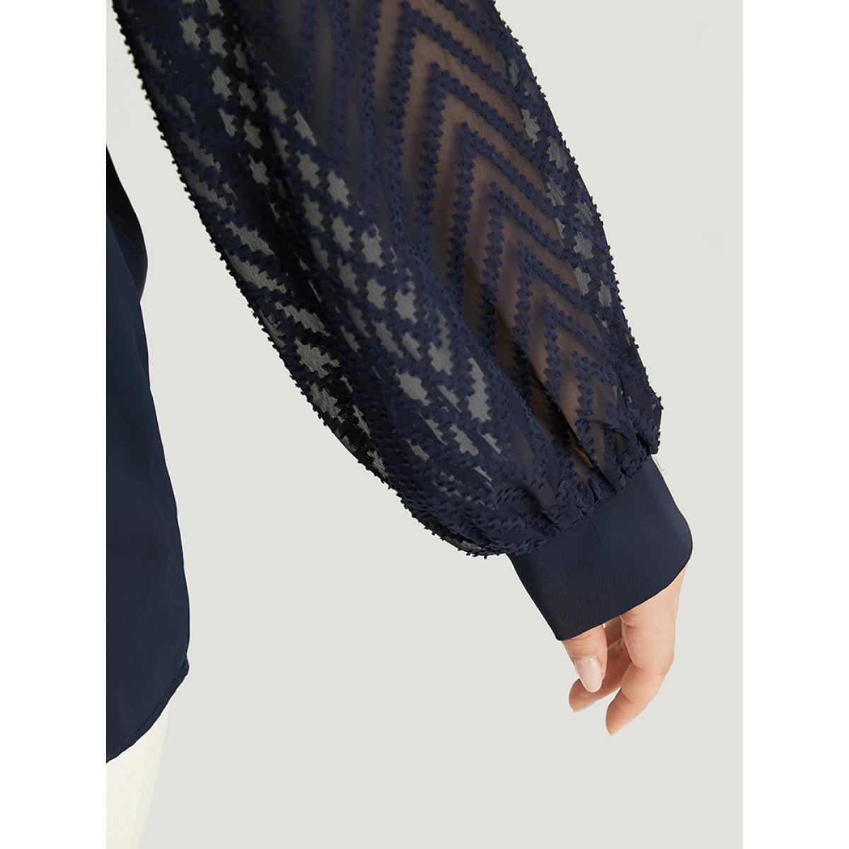 Plus Size Black Plain Keyhole Lace Patchwork Lantern Sleeve Blouse Women Office Long Sleeve Keyhole Cut-Out Work Blouses BloomChic 30/6X Product Image
