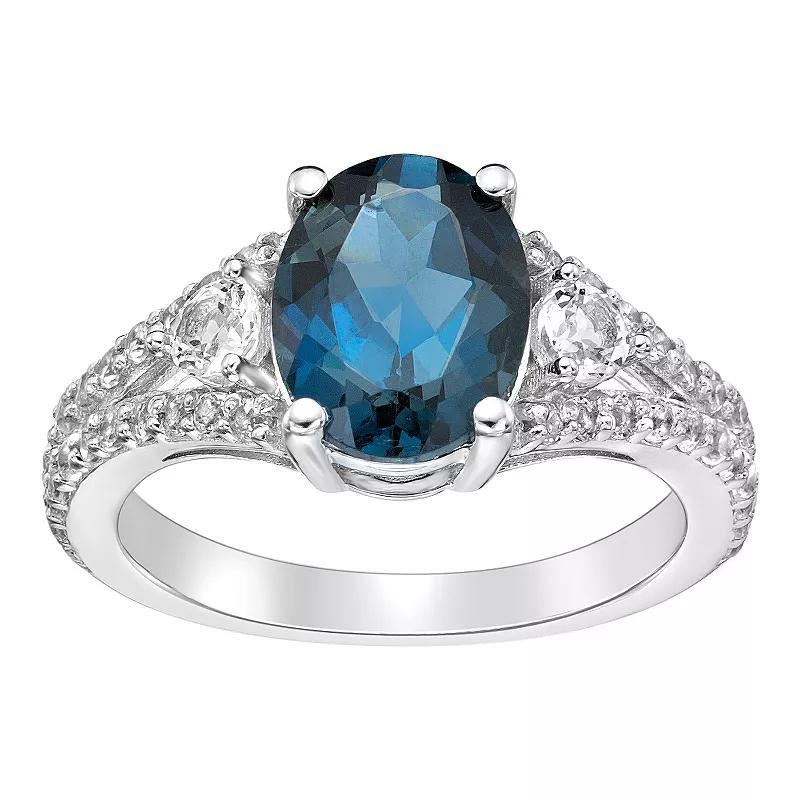 Gemminded Sterling Silver London Blue Topaz Ring with White Topaz, Women's, Size: 6 Product Image