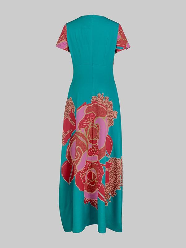 A-Line Loose Floral Printed Split-Joint Deep V-Neck Evening Dresses Maxi Dresses Product Image