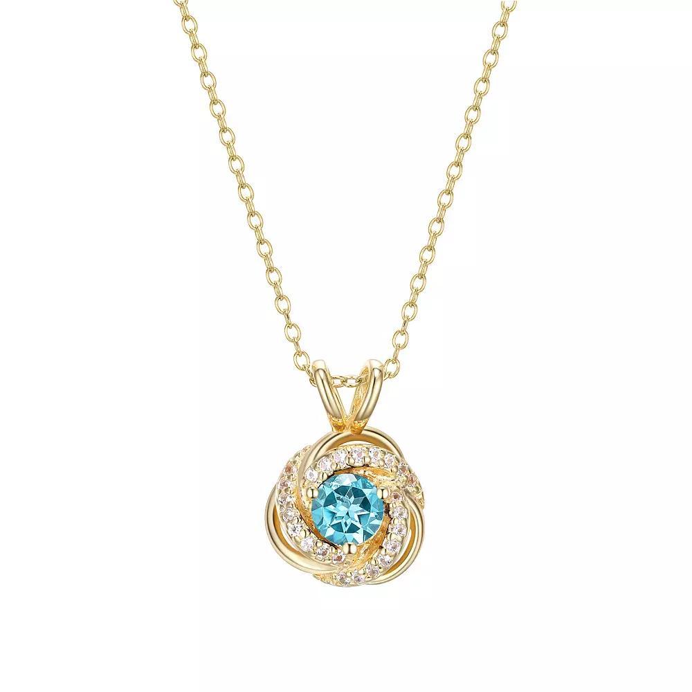 Tokens of Love Sterling Silver Lab-Created Aquamarine Birthstone Love Knot Pendant Necklace, Women's, Size: 18" Product Image