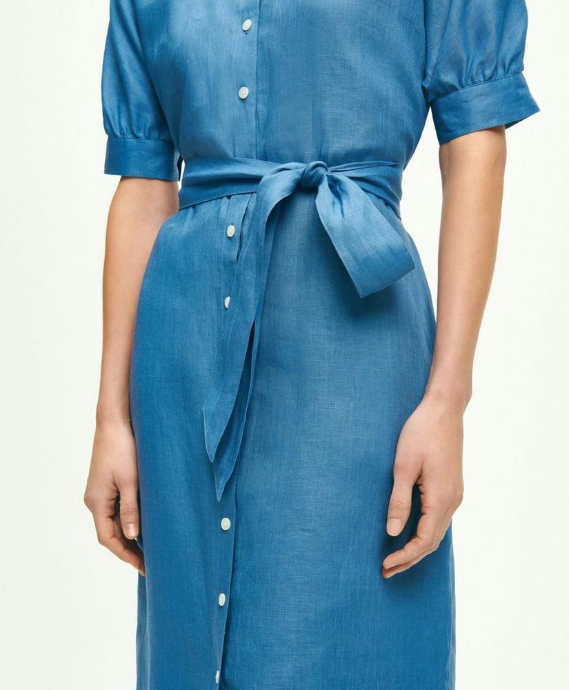 Puff Sleeve Belted Shirt Dress In Linen Product Image