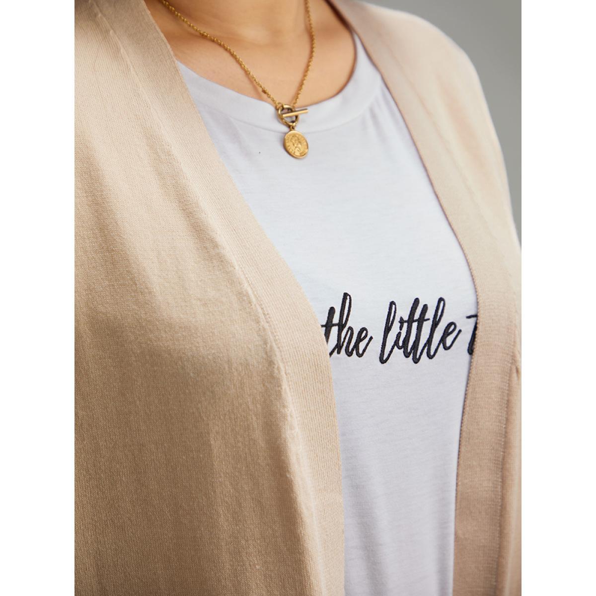 Plus Size Solid Elastic Cuffs Open Front Cardigan Champagne Women Casual Loose Long Sleeve Everyday Cardigans BloomChic 14-16/1X Product Image