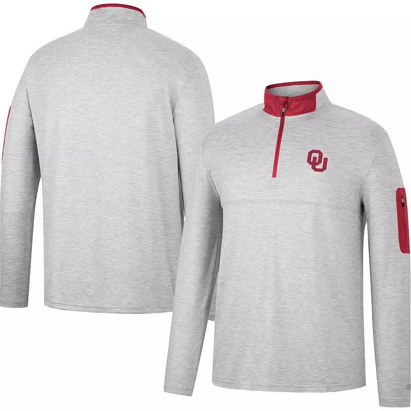 Men's Colosseum Heathered Gray/Red Wisconsin Badgers Country Club Windshirt Quarter-Zip Jacket, Size: Medium, Grey Product Image