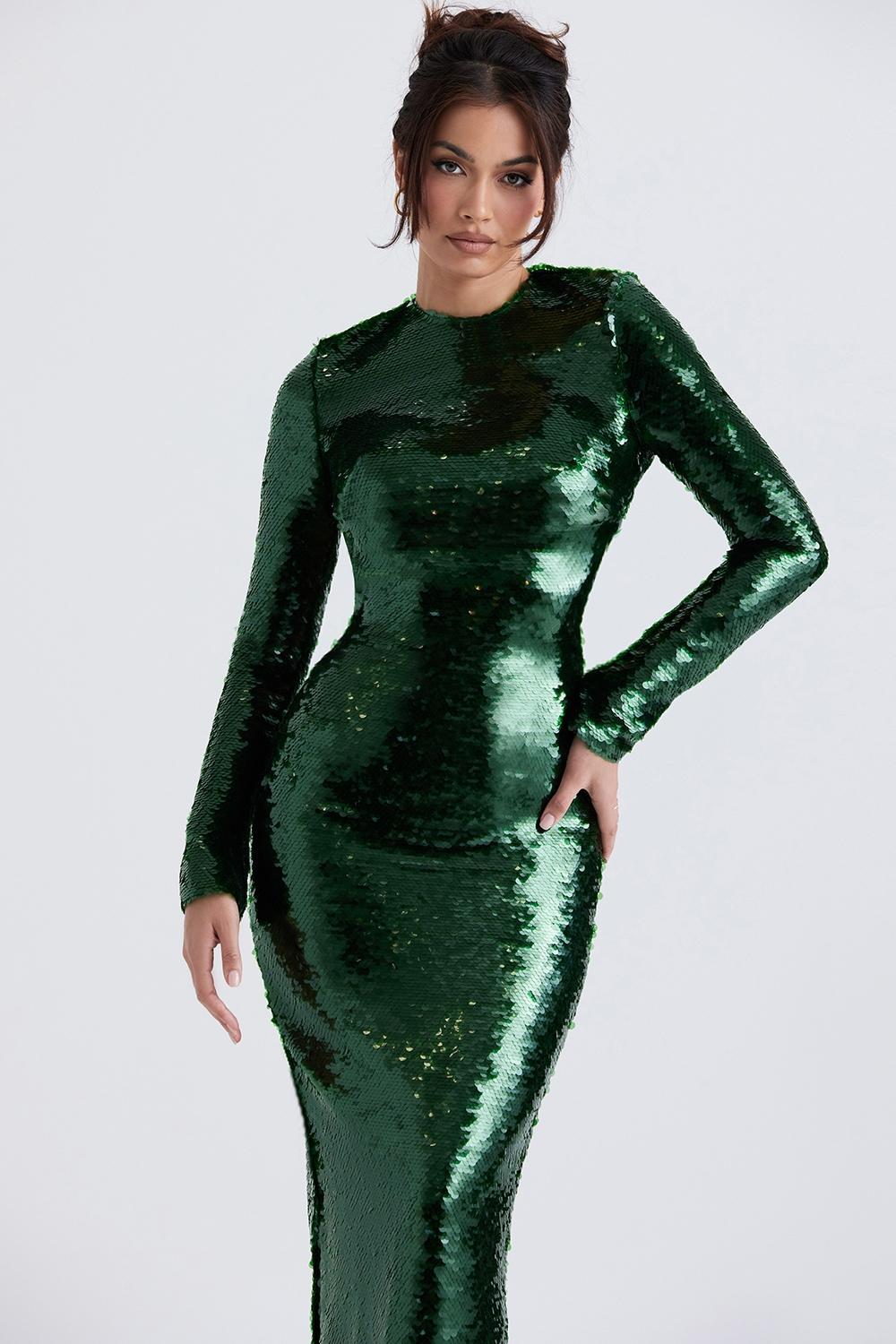 Belle  pine green sequin maxi dress Product Image