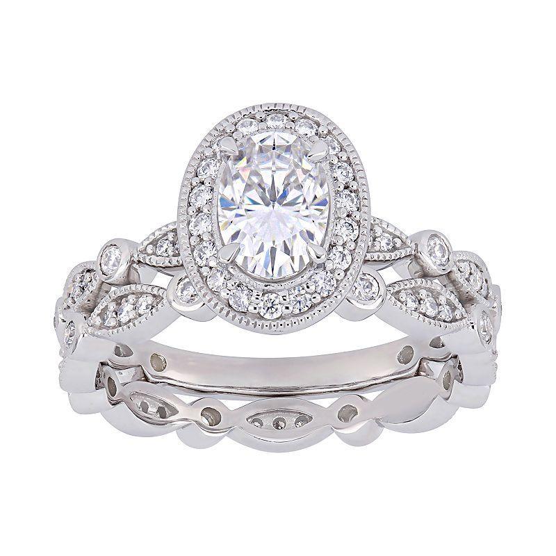 Stella Grace 10k White Gold Lab-Created Moissanite Infinity Engagement Ring Set, Womens Product Image