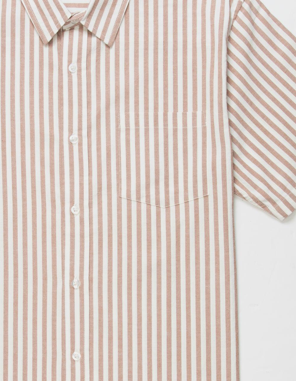 RSQ Mens Stripe Oxford Camp Shirt - BROWN Product Image