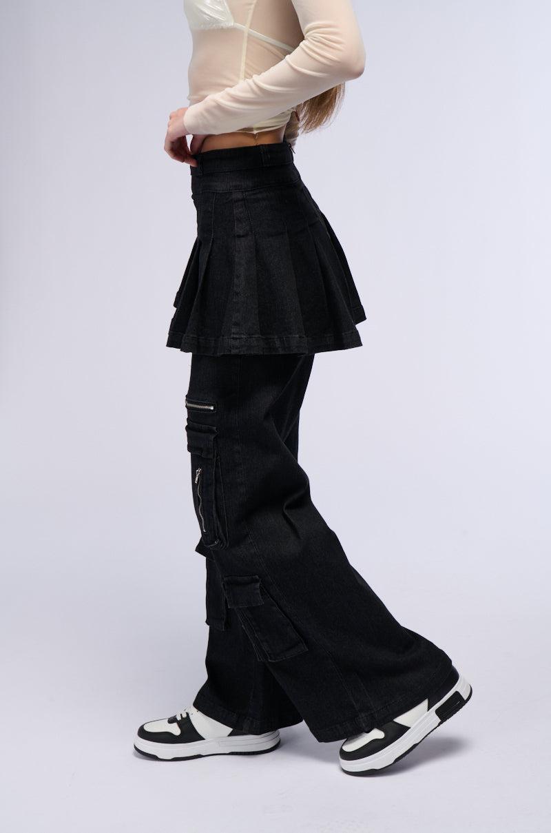 WANT U BACK WIDE LEG DENIM PANT WITH SKIRT Product Image