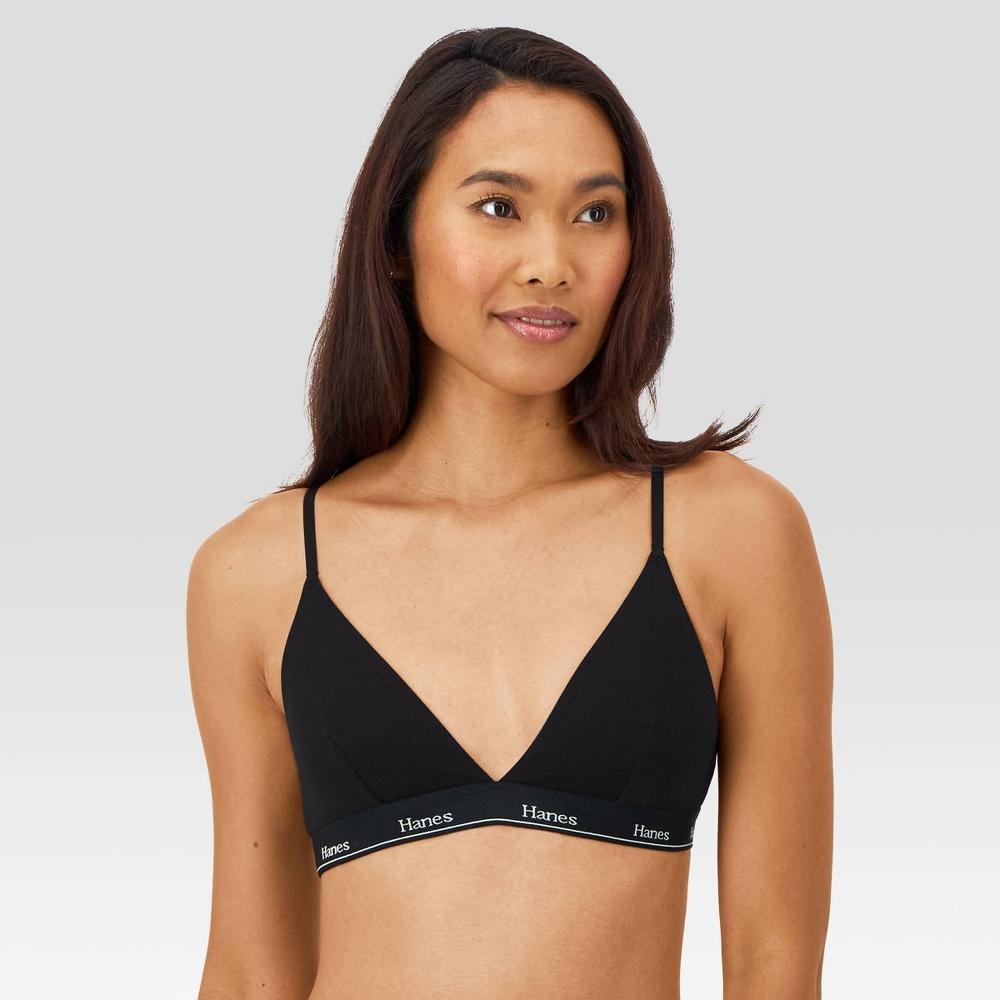 Hanes Originals Women's 2pk Stretch Cotton Triangle Bralette MHT102 - Black/Camel XXL: Adjustable Strap, Unlined Cup Product Image