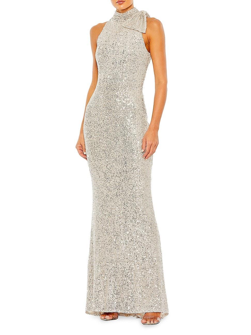 Mac Duggal Sequined Soft Tie Halter Neck Column Gown Product Image