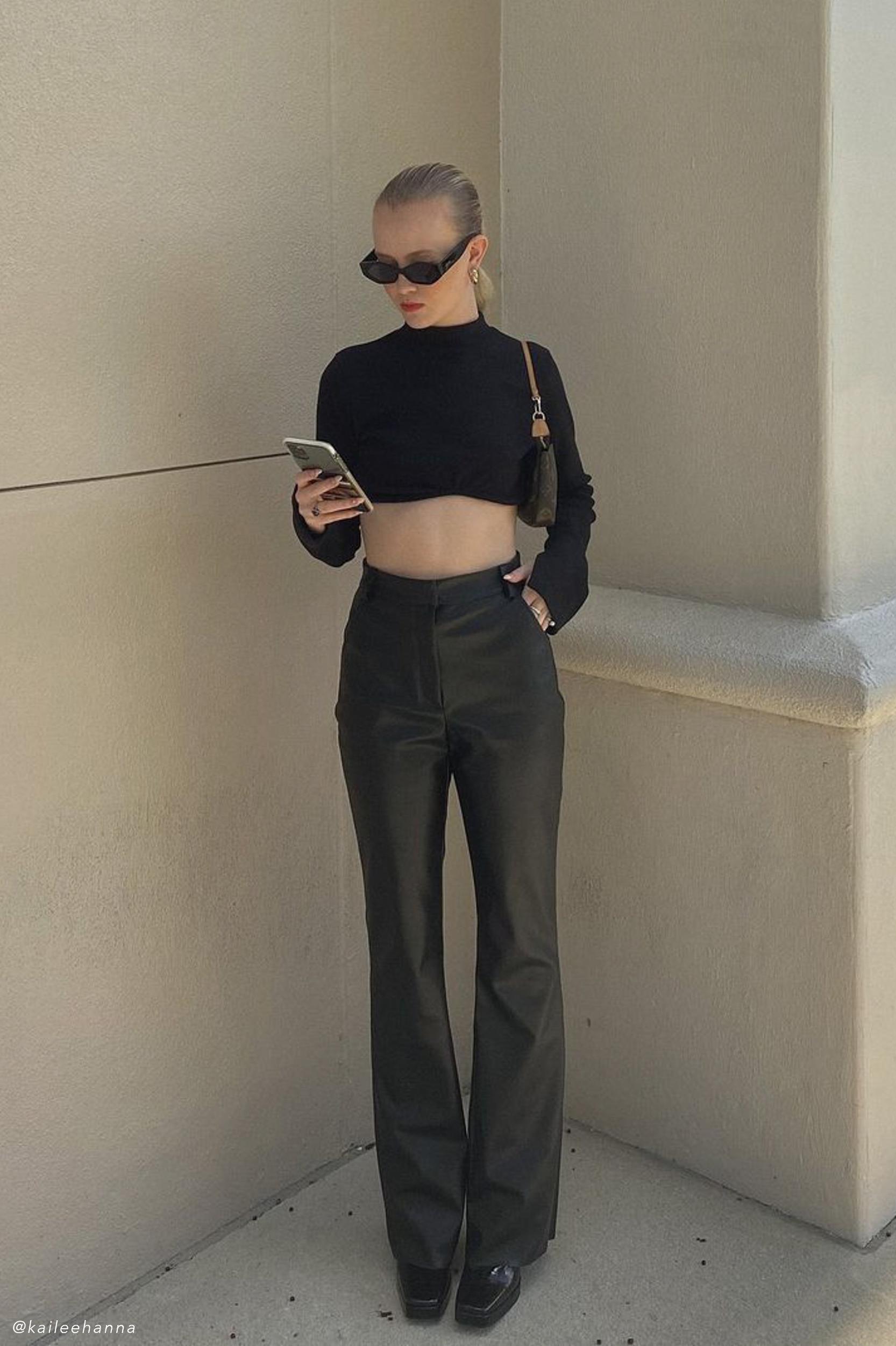 Tyra Straight Leg Faux Leather Pants - Black Product Image