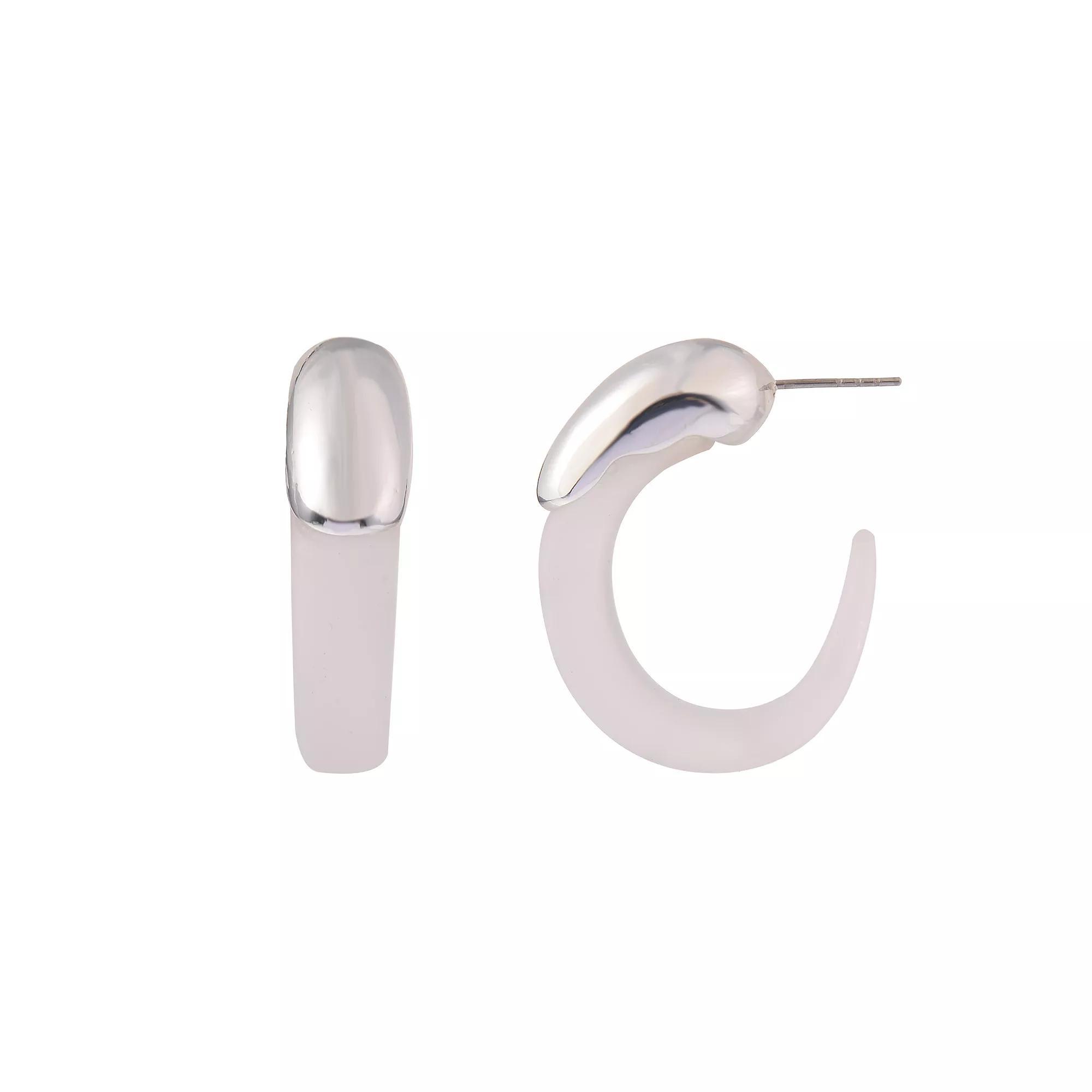 Emberly Silver Tone Lucite Hoop Earrings, Womens, Clear Product Image