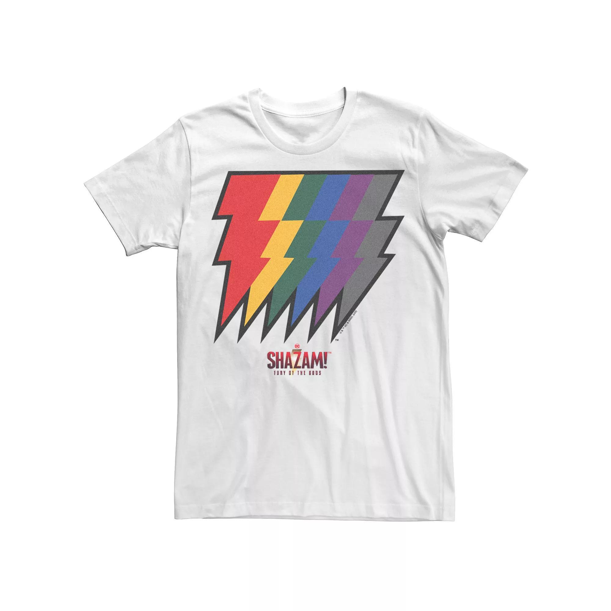 Men's Shazam Fury Of The Gods Rainbos Bolts Logo Tee, Size: XL, White Product Image