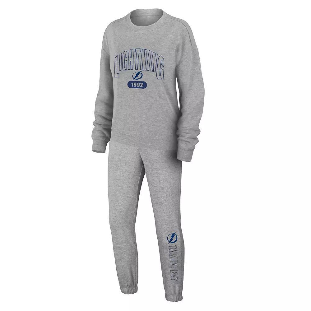 Women's WEAR by Erin Andrews Heather Gray Tampa Bay Lightning Knit Long Sleeve Tri-Blend T-Shirt & Pants Sleep Set, Size: XL, Lgh Grey Product Image