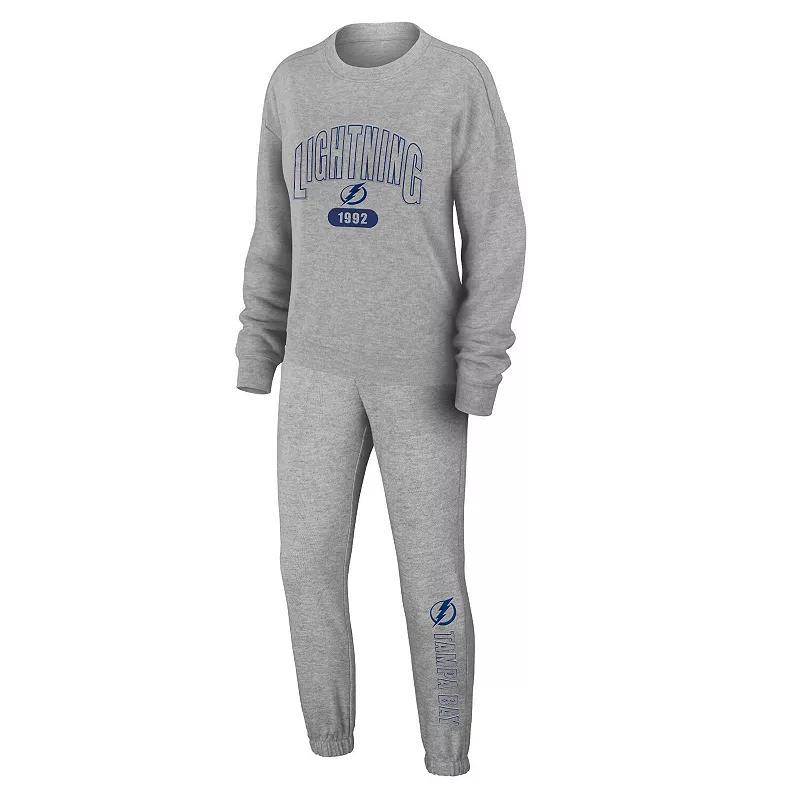 Women's WEAR by Erin Andrews Heather Gray Tampa Bay Lightning Knit Long Sleeve Tri-Blend T-Shirt & Pants Sleep Set, Size: XL, Lgh Grey Product Image
