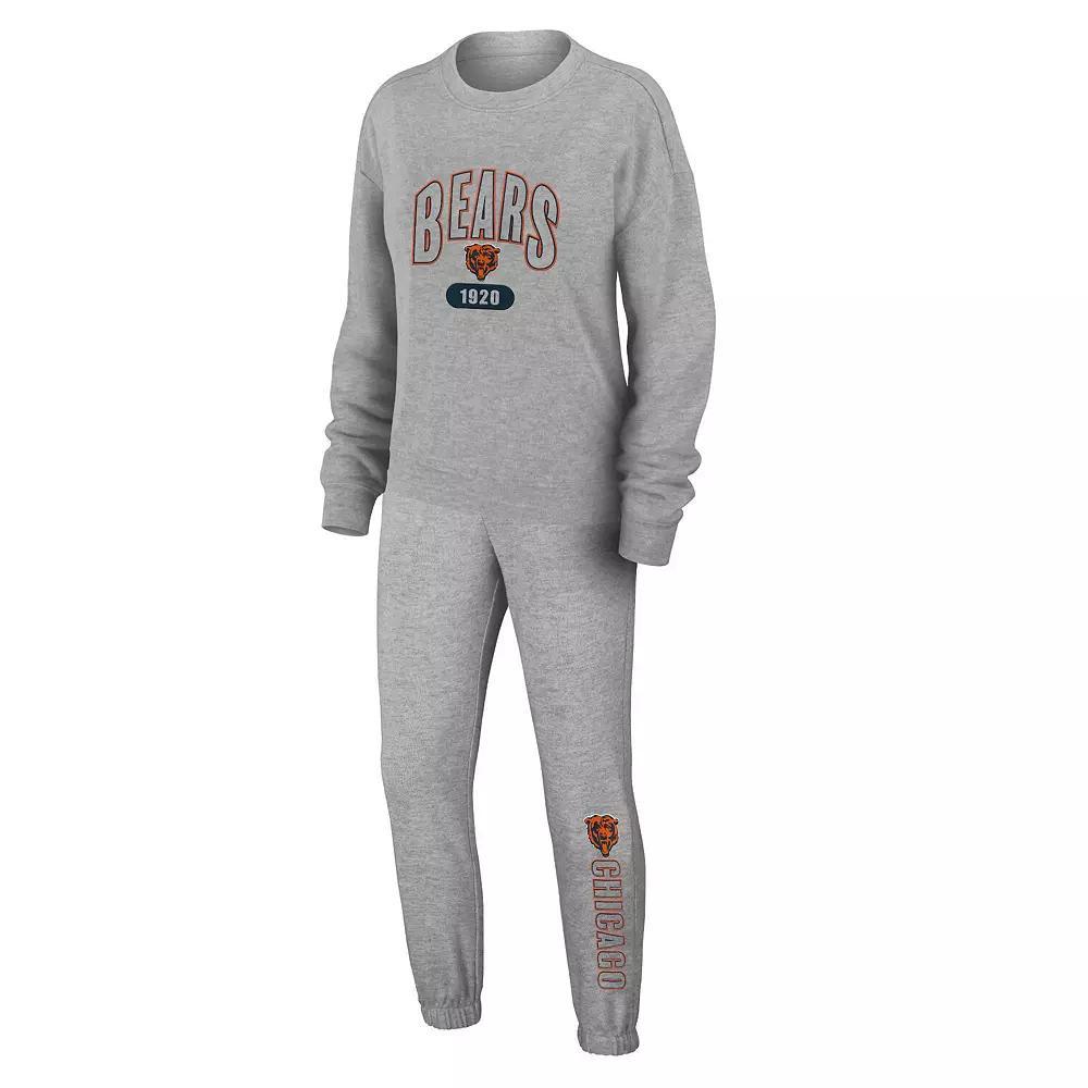 Women's WEAR by Erin Andrews Heather Gray Chicago Bears Knit Long Sleeve Tri-Blend T-Shirt & Pants Sleep Set, Size: 2XL, Grey Product Image