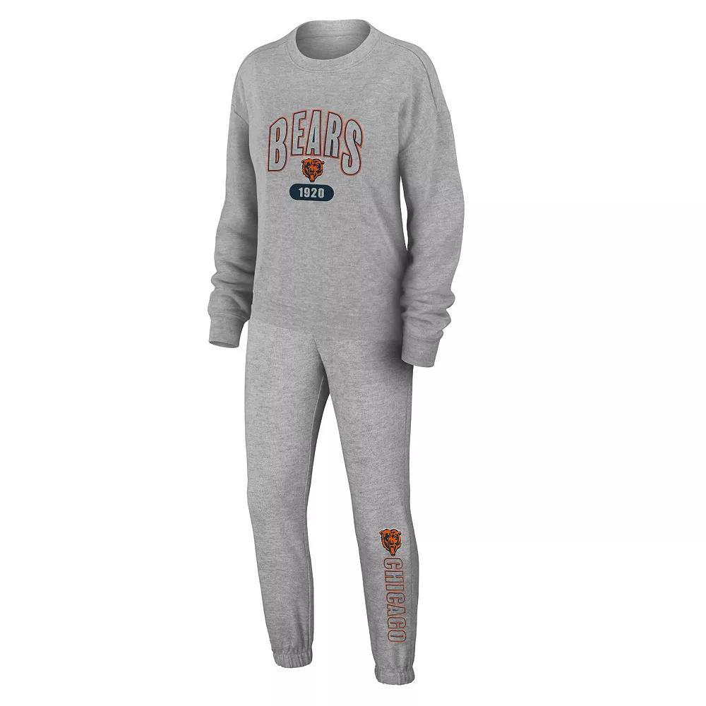 Women's WEAR by Erin Andrews Heather Gray Chicago Bears Knit Long Sleeve Tri-Blend T-Shirt & Pants Sleep Set, Size: 2XL, Grey Product Image