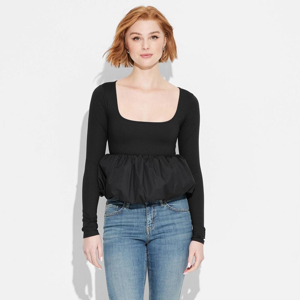 Women's Long Sleeve Square Neck Bubble Top - Wild Fable™ Product Image