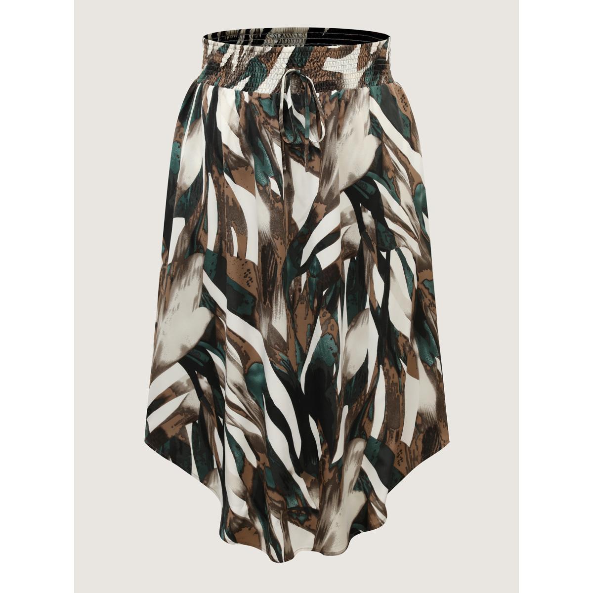 Plus Size Brushstroke Print Stretchy Waist Midi Skirt Women Apricot Work From Home No stretch Side seam pocket Work Skirts BloomChic 28/5X Product Image