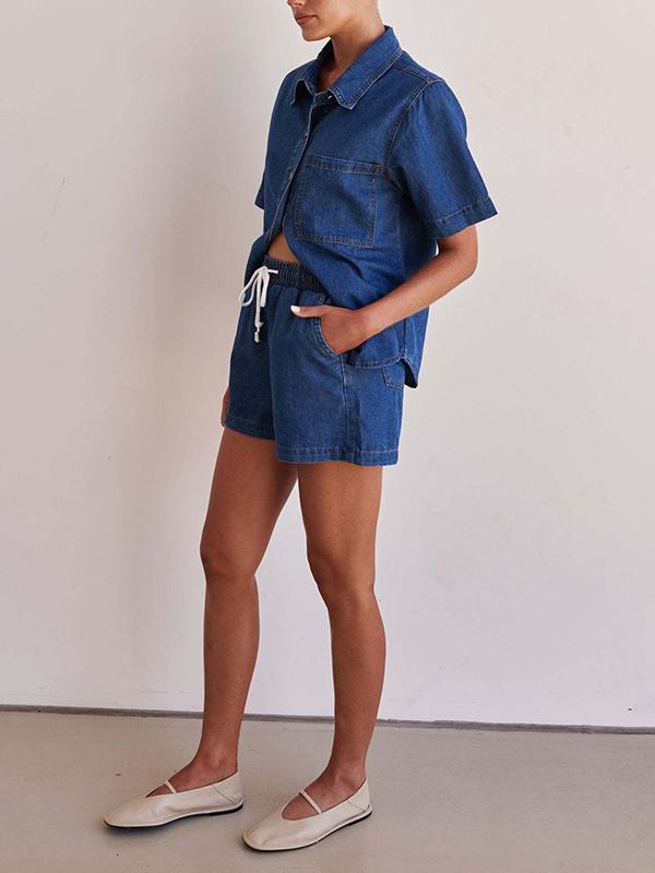 Loose Short Sleeves Split-Joint Lapel Blouses&Shirts Tops Product Image