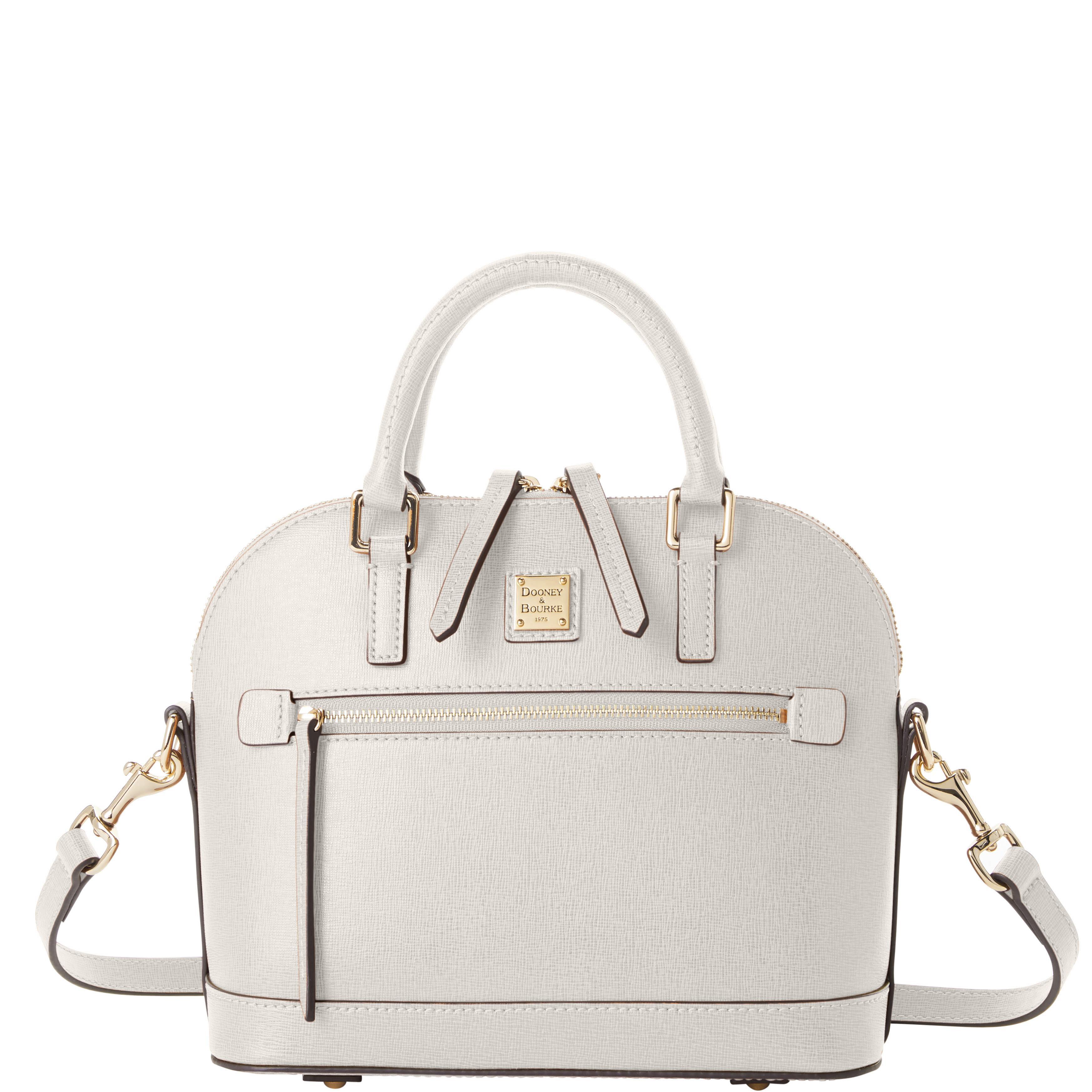Dooney & Bourke Womens Saffiano Small Domed Zip Leather Satchel Bag in Ecru Product Image