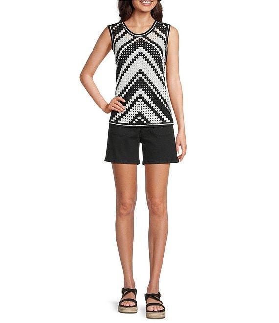 Charlie B. Crochet Knit Chevron Crew Neck Sleeveless Top Product Image