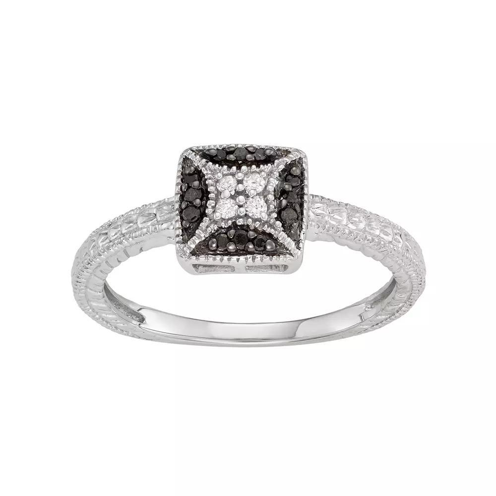 Sterling Silver 1/10 Carat T.W. Black & White Diamond Square Ring, Women's, Size: 7 Product Image