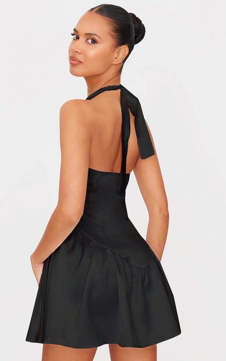 Black Premium Satin Corset Detail Shift Dress Product Image