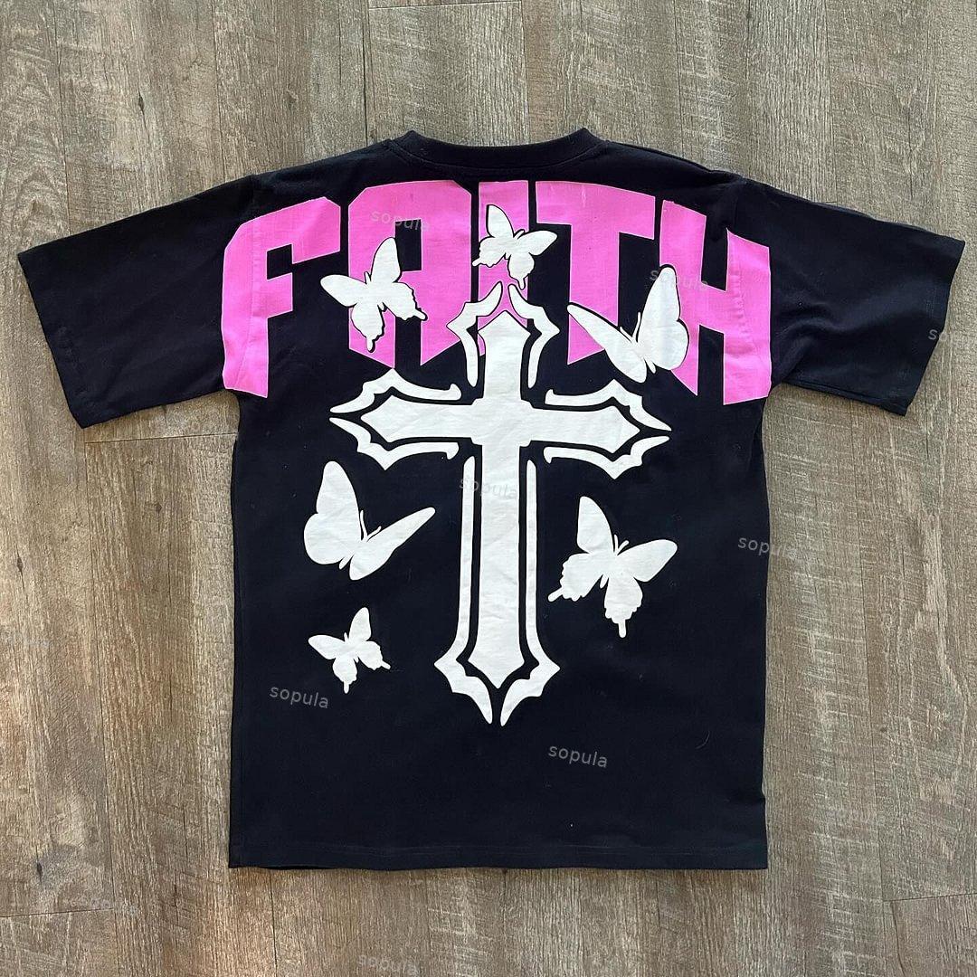 Vintage Faith Cross Graphic Cotton T-Shirt Product Image