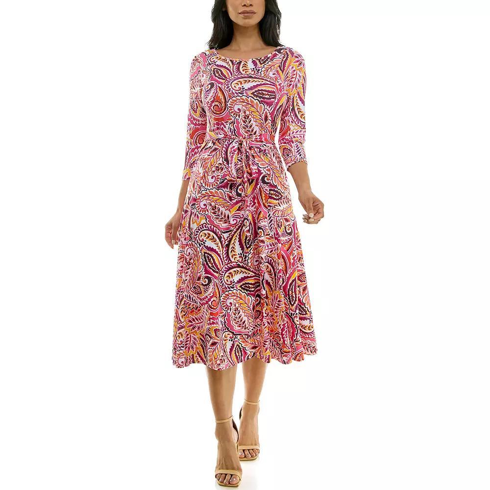 Women's Nina Leonard Sylvia Midi Dress With Belt, Size: Small, Orange White Product Image