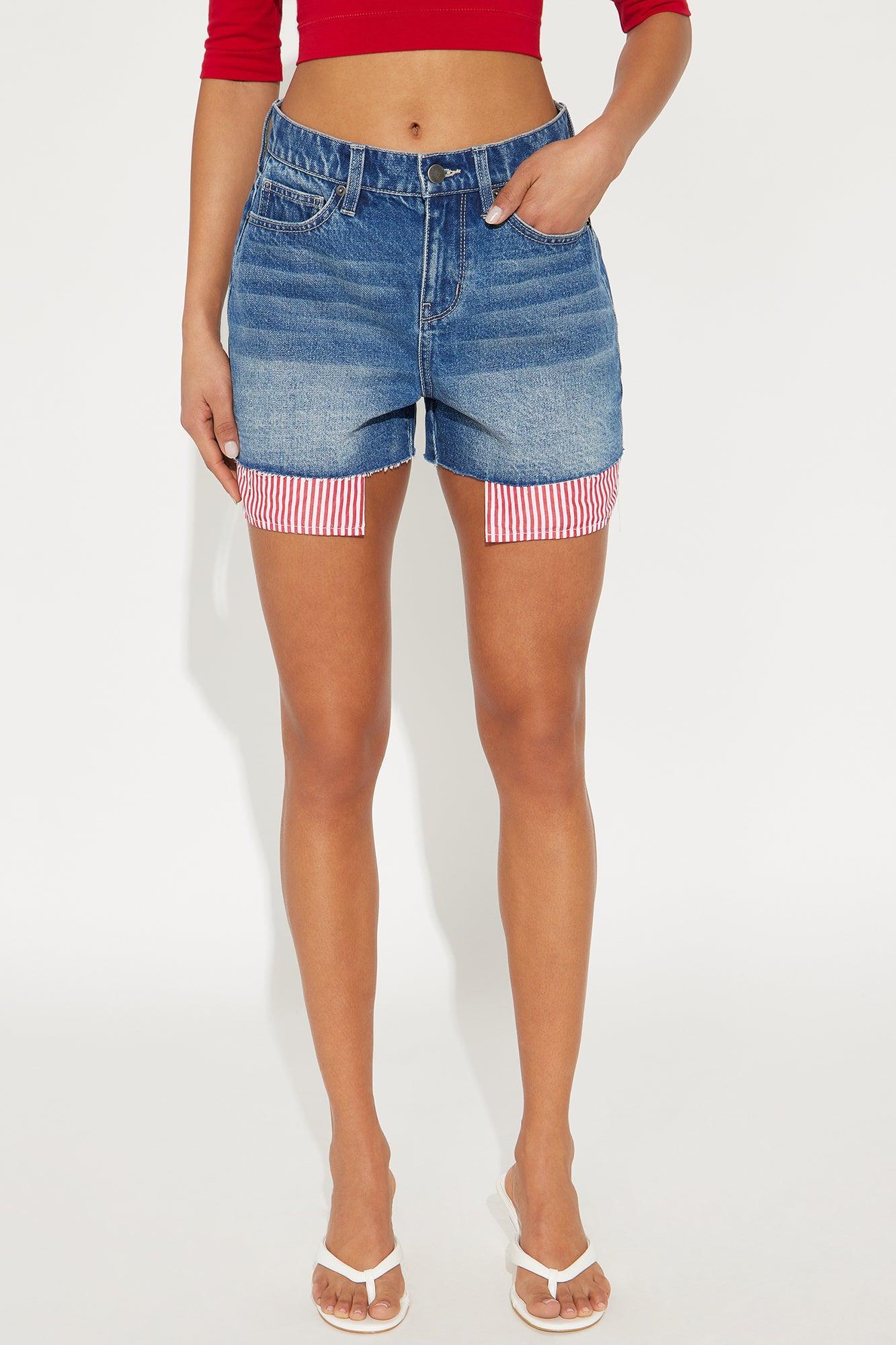 Boardwalk High Rise Cut Off Denim Shorts - Medium Wash Product Image