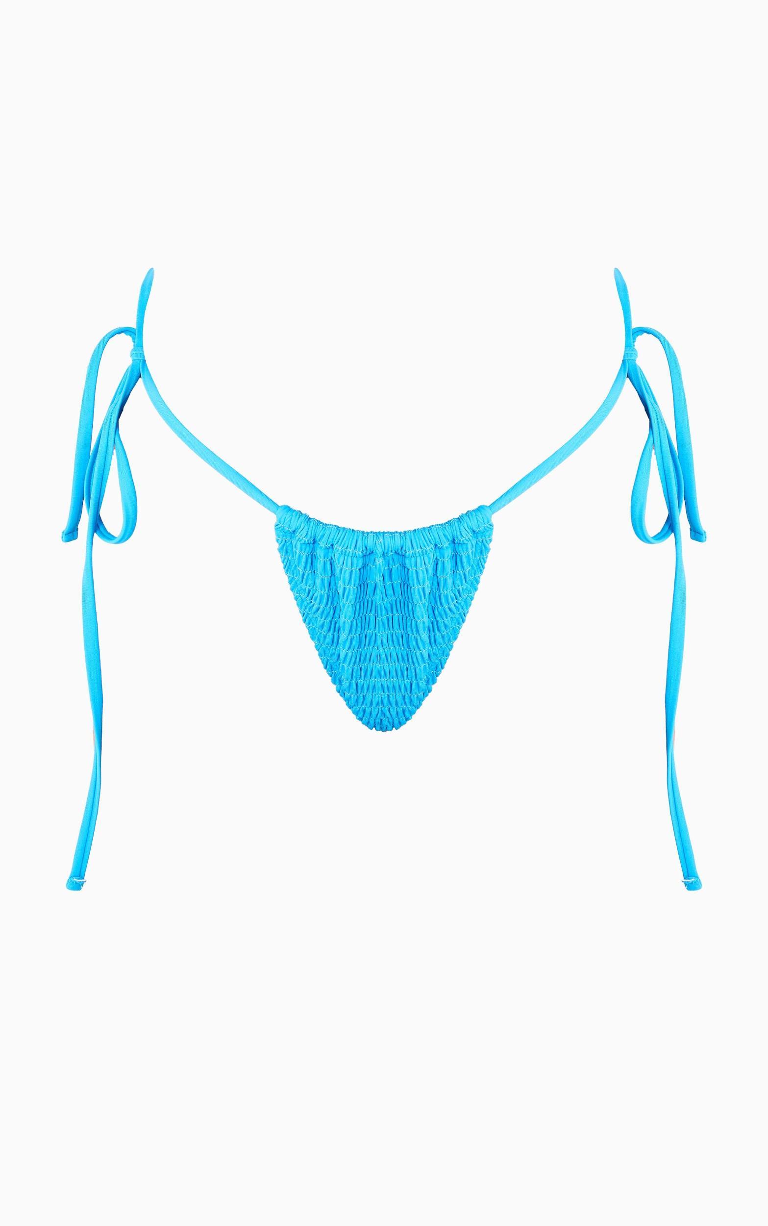 Blue Shirred Tie Side Bikini Bottoms Product Image