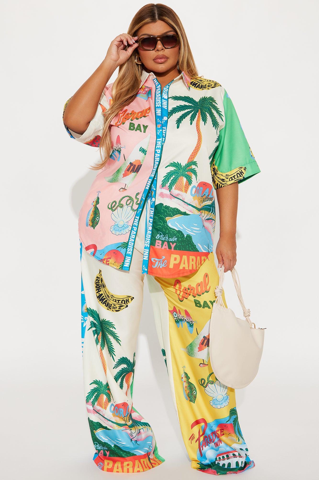 Paradise Inn Satin Pant Set - Multi Color Product Image