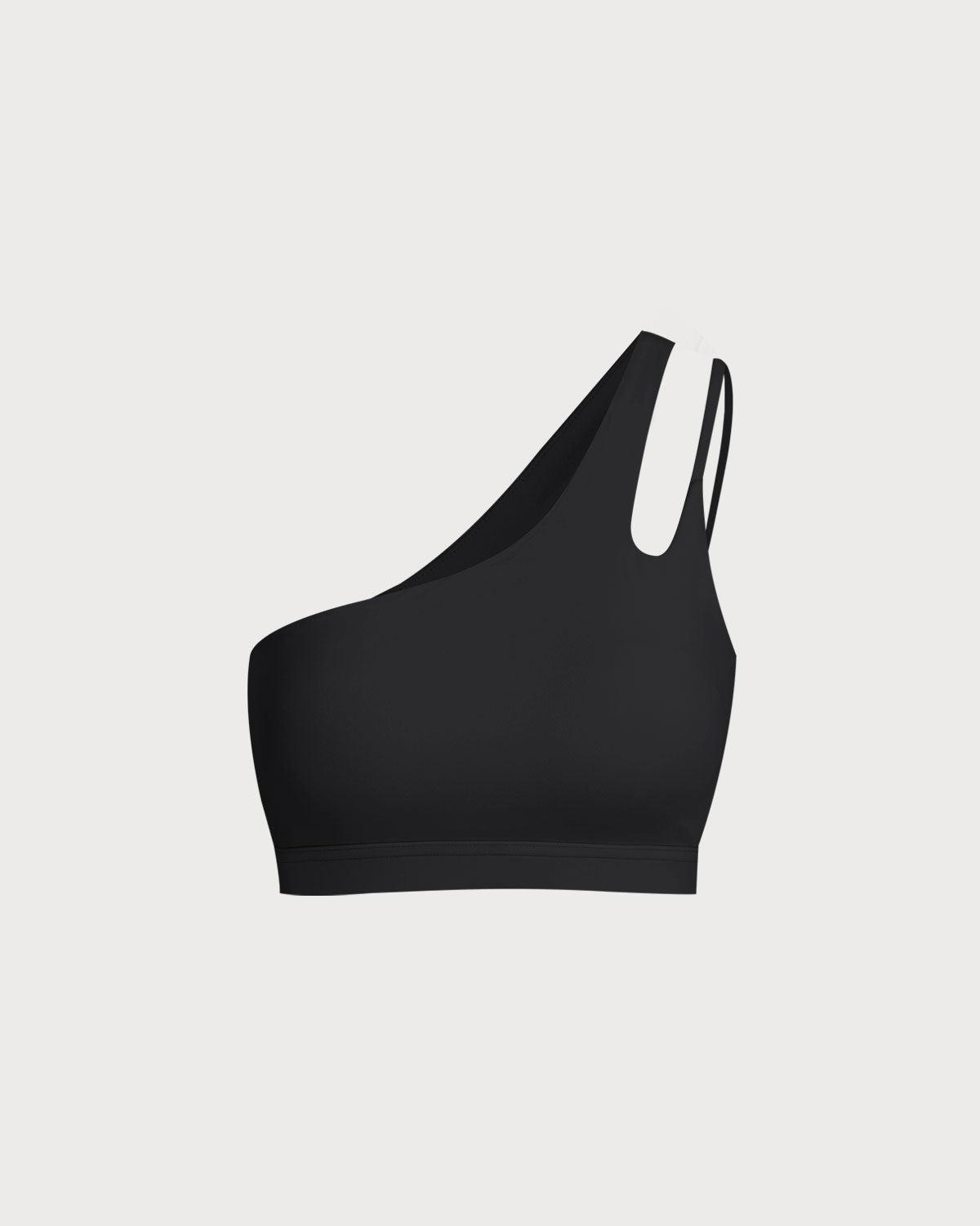 Black Cropped One Shoulder Yoga Cami Top - Light Support Product Image
