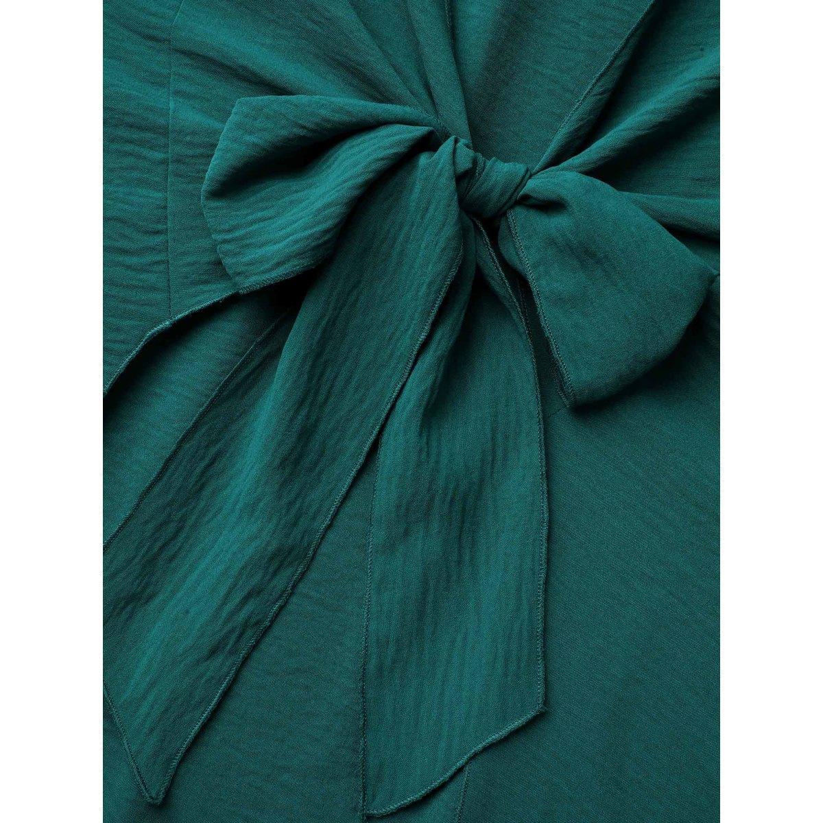 Plus Size 2-in-1 Waist-Tie Pockets Fit & Flare Dress Emerald Women Elegant Overlapping Round Neck Short sleeve Curvy BloomChic 26/4X Product Image