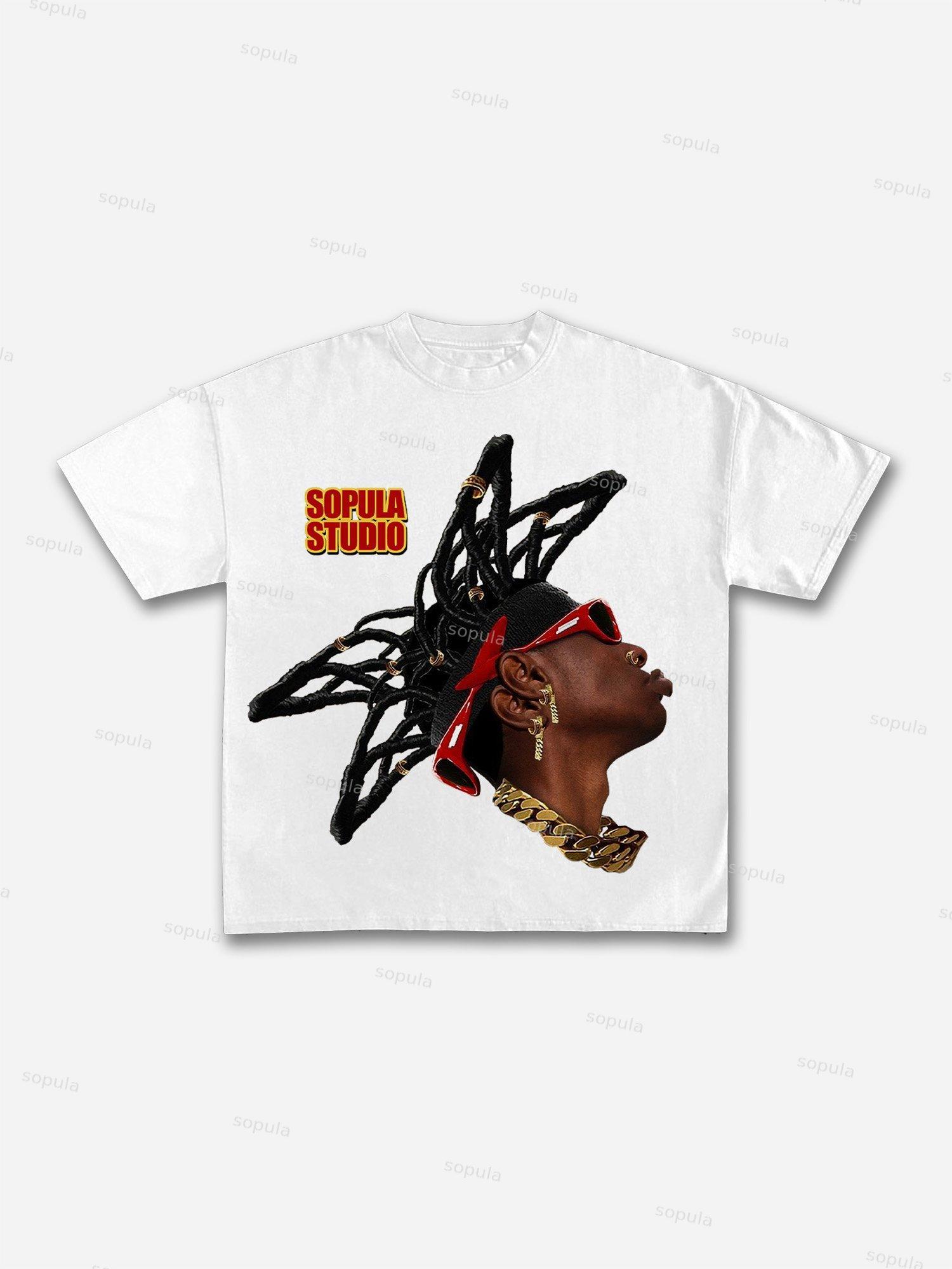 Street Drip Portrait Print Cotton T-shirt Product Image