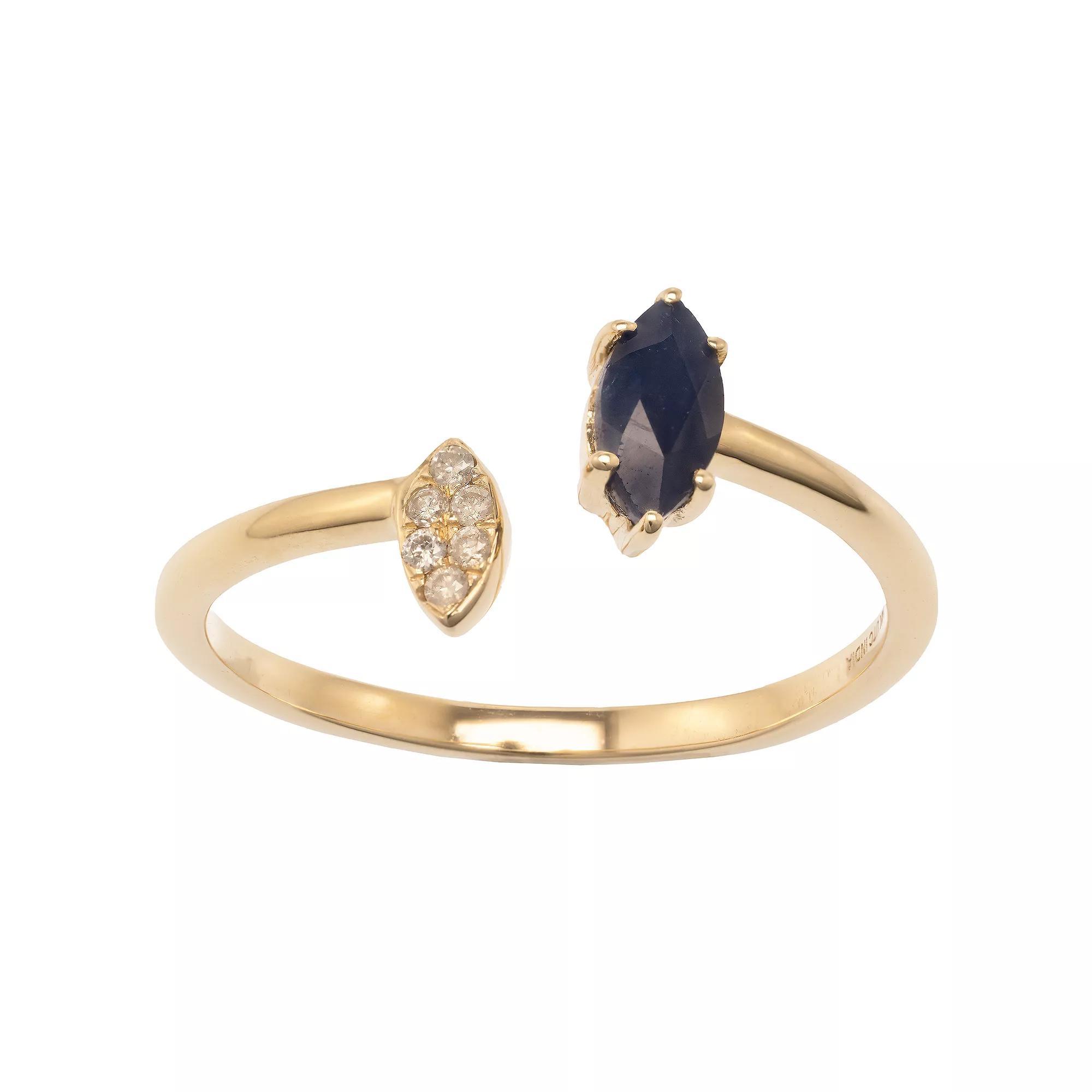 Gemistry 14k Gold Blue Sapphire & White Topaz Open Marquise Ring, Women's, Size: 6 Product Image
