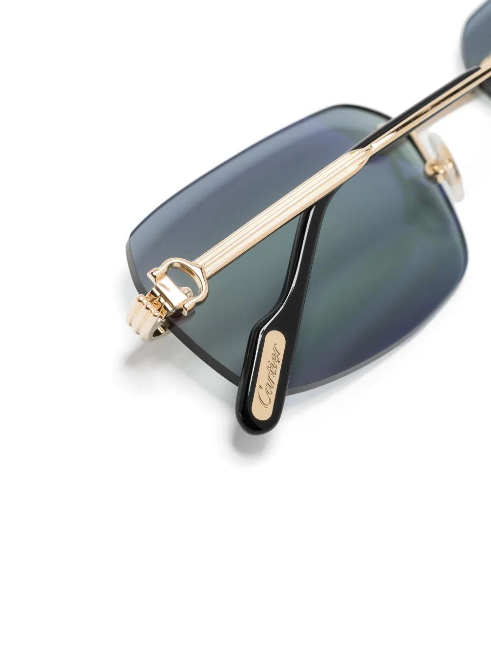 CARTIER Logo-plaque Rectangle-frame Sunglasses In Gold Product Image