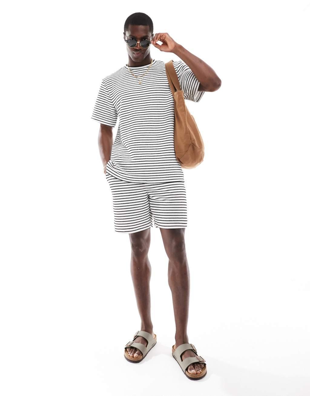 South Beach beach shirt in black and white textured stripe - part of a set Product Image