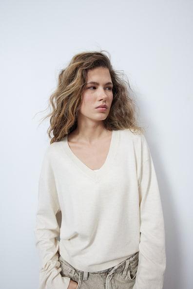 Fine-Knit V-Neck Sweater Product Image