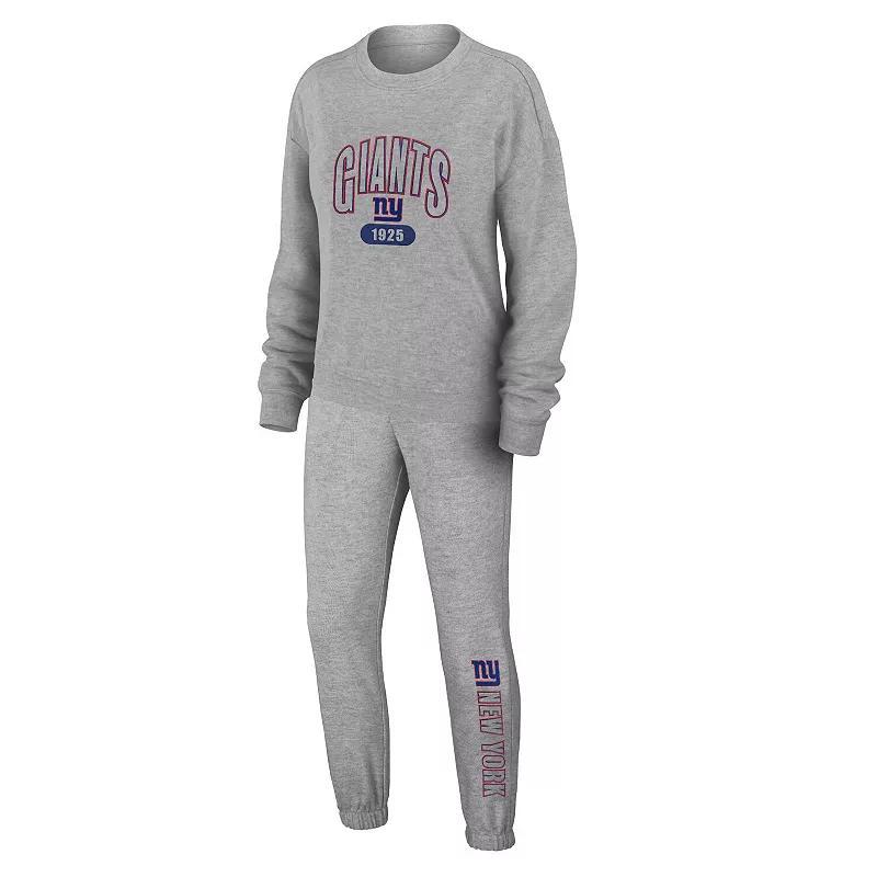 Women's WEAR by Erin Andrews  Heather Gray New York Giants Plus Size Knitted Tri-Blend Long Sleeve T-Shirt & Pants Lounge Set, Size: 2XL, Grey Product Image
