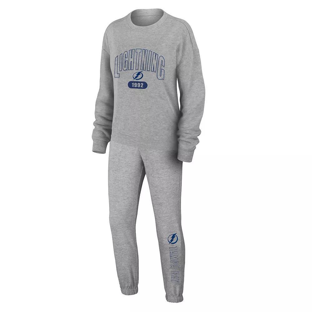 Women's WEAR by Erin Andrews Heather Gray Tampa Bay Lightning Knit Long Sleeve Tri-Blend T-Shirt & Pants Sleep Set, Size: XL, Lgh Grey Product Image